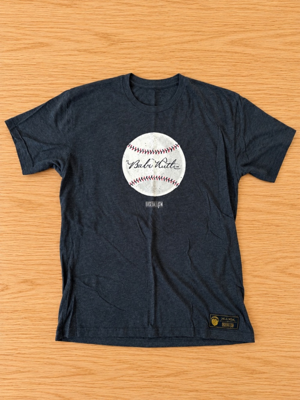 Baseballism Babe Ruth Signature Baseball Graphic T-Shirt – Charcoal Gray - Large